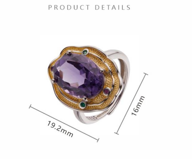 Natural Topaz Citrine and Amethyst Ring S925 Sterling Silver Gemstone jewelry